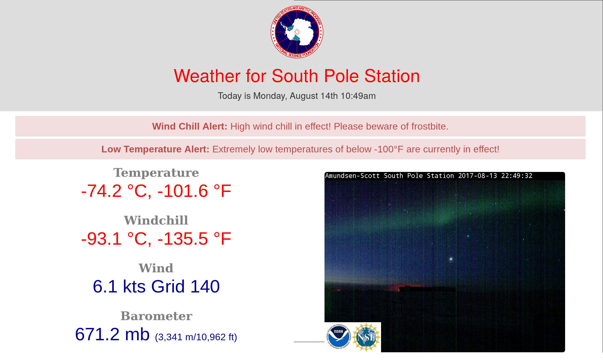Temperature display at the south pole station